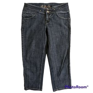 H&G Capris Junior Women's Sz 3 Blue Medium Wash Denim Stretch Jeans Studs Bling